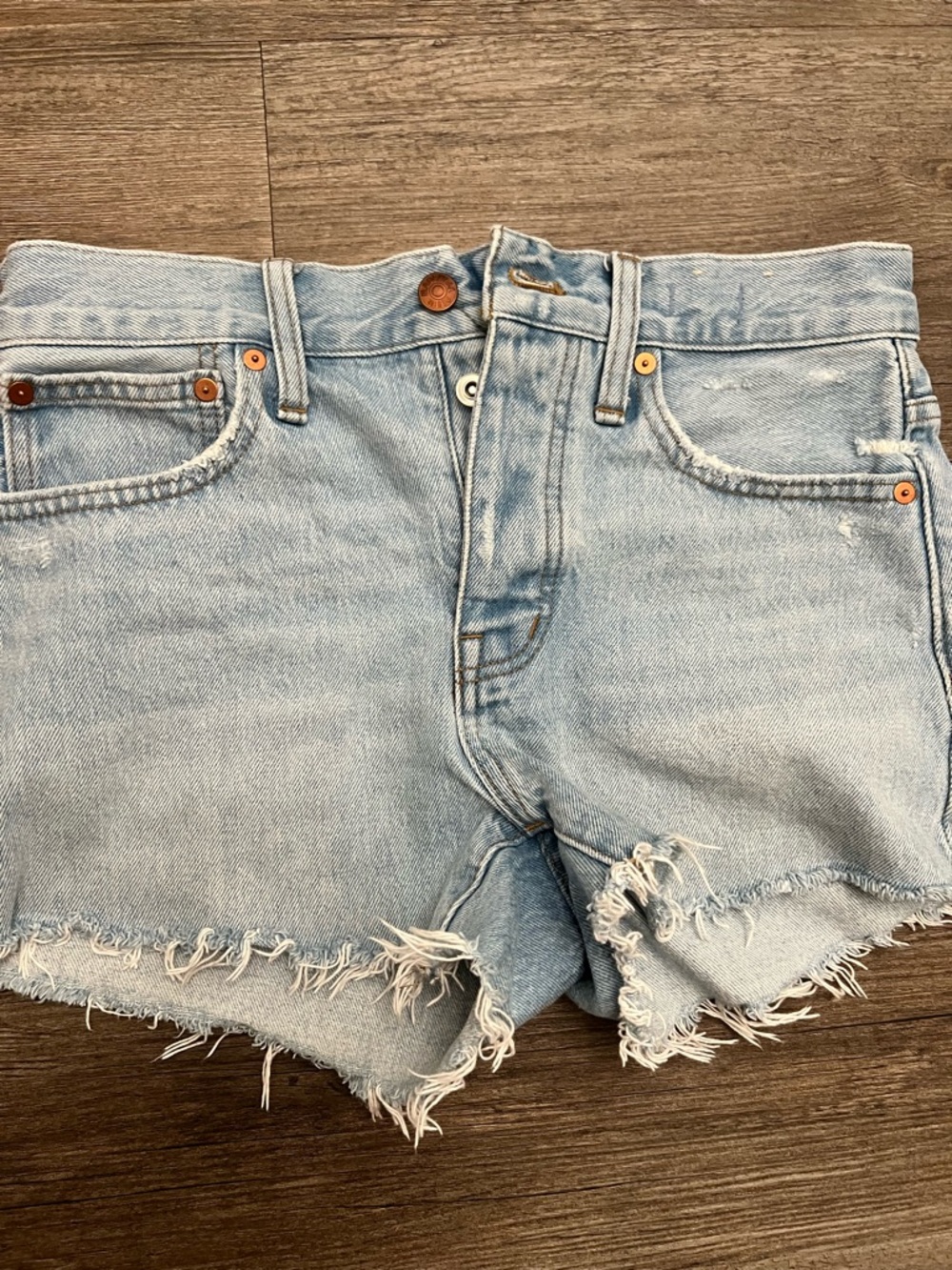 Madewell Light Blue Distressed Frayed Hem Denim Shorts